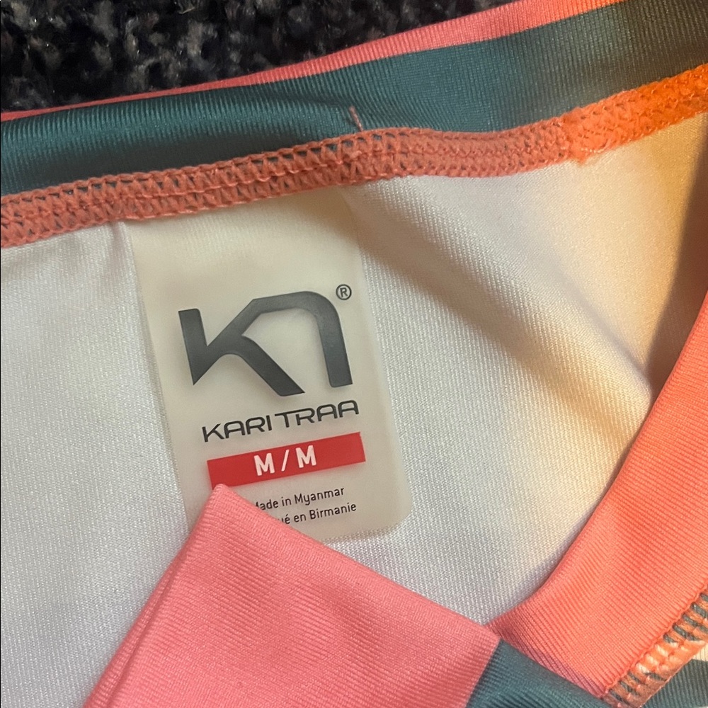 Kari Traa Kids Base Layers or Pajama Set in Coral and Teal Stripes - Picture 2 of 5
